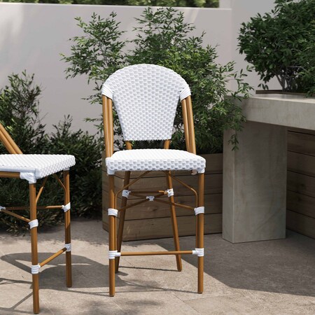 Flash Furniture Lourdes Stackable IndoorOutdoor French Bistro 26 High Counter Height Stool, WhiteGray and Bamboo SDA-AD642001-F-CS-WHGY-NAT-GG